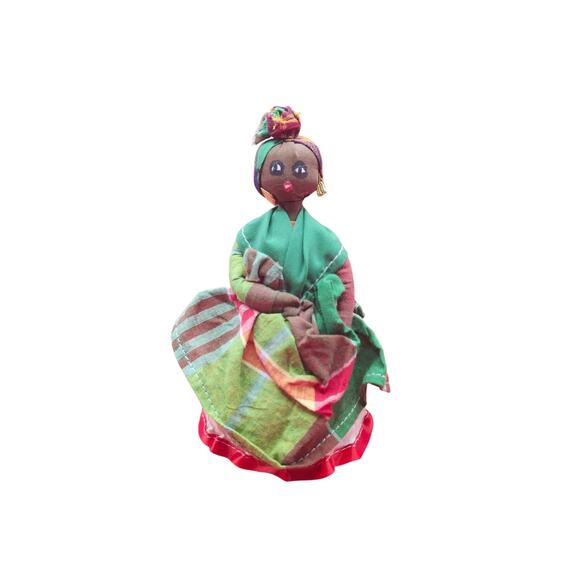 Vtg Caribbean Ethnic Folk Art Straw Cloth Doll 6" Handmade Collectible Souvenir - Picture 1 of 6